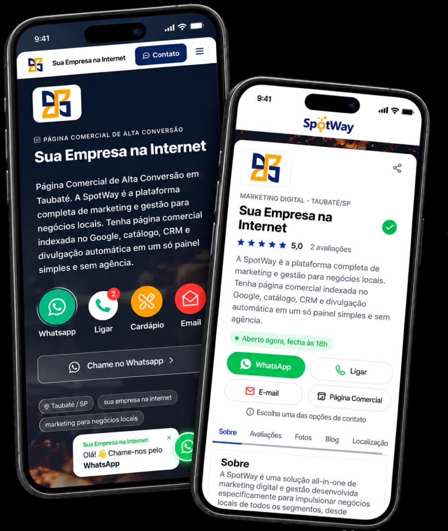 Página Comercial e Perfil da Empresa abertos em dois celulares