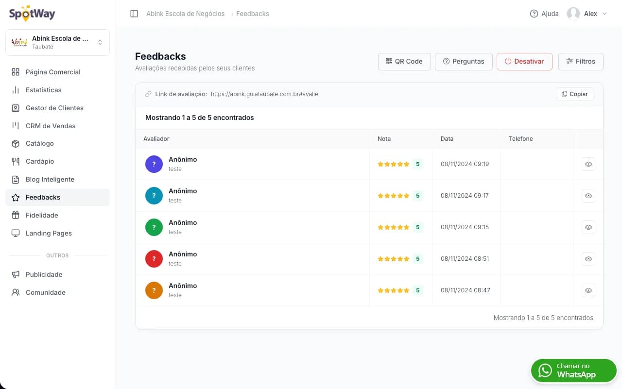 Sistema de Feedbacks SpotWay
